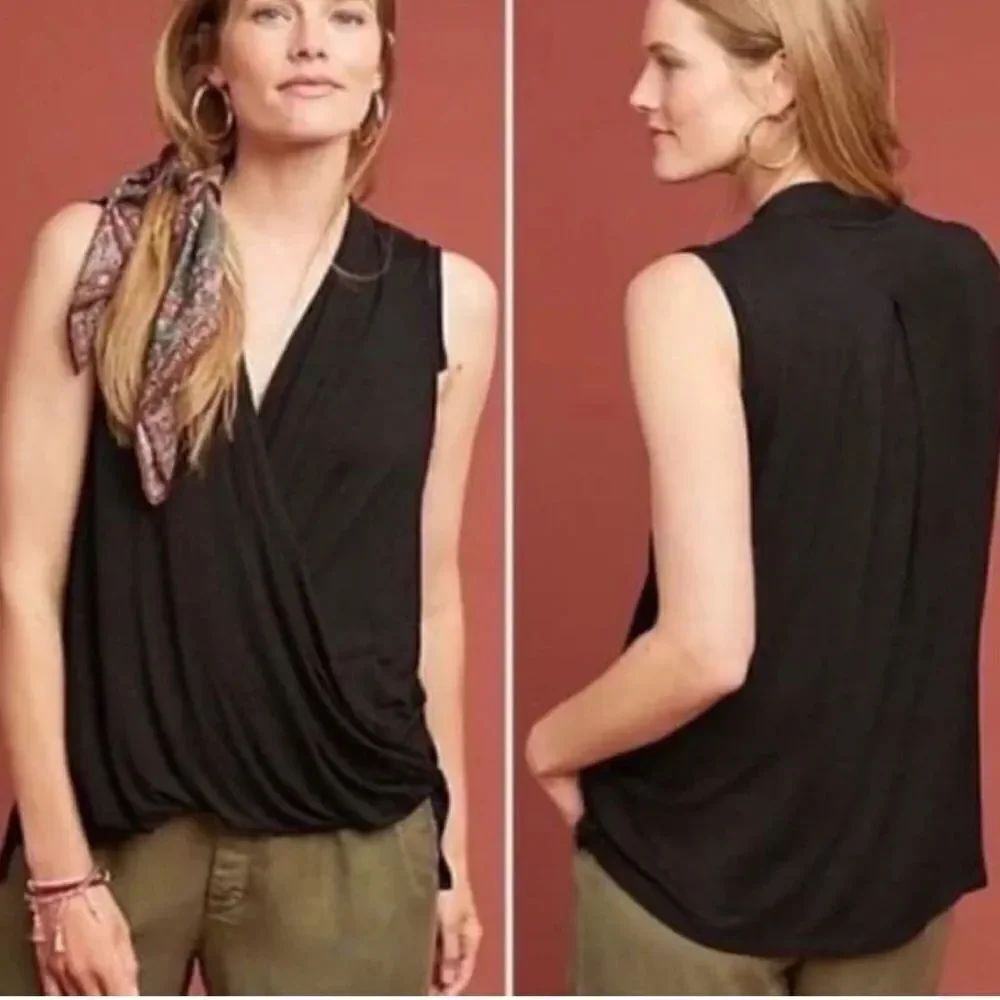 Anthropologie Akemi + Kin Rainey Wrap Sleeveless Black Blouse Top Women’s Small